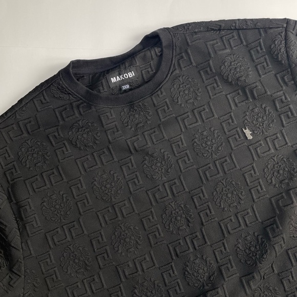 Makobi M4232 Bianchi Jacquard Crewneck Sweatshirt Size 3XL Black Embossed Print - Picture 3 of 14